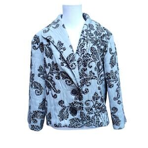Vintage Painted Pony Short Jacket Tapestry Brocade Damask Blue Women’s Medium